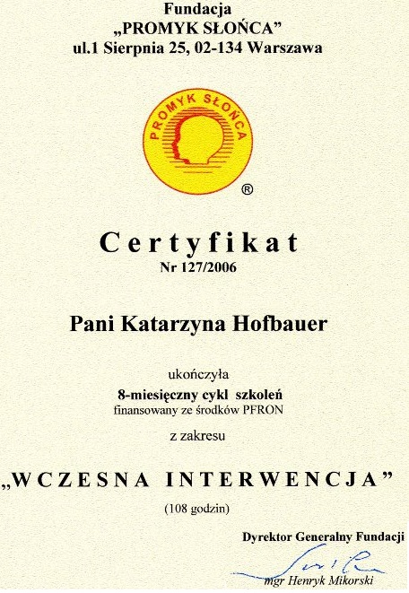 Certyfikat "Wczesna Interwencja"